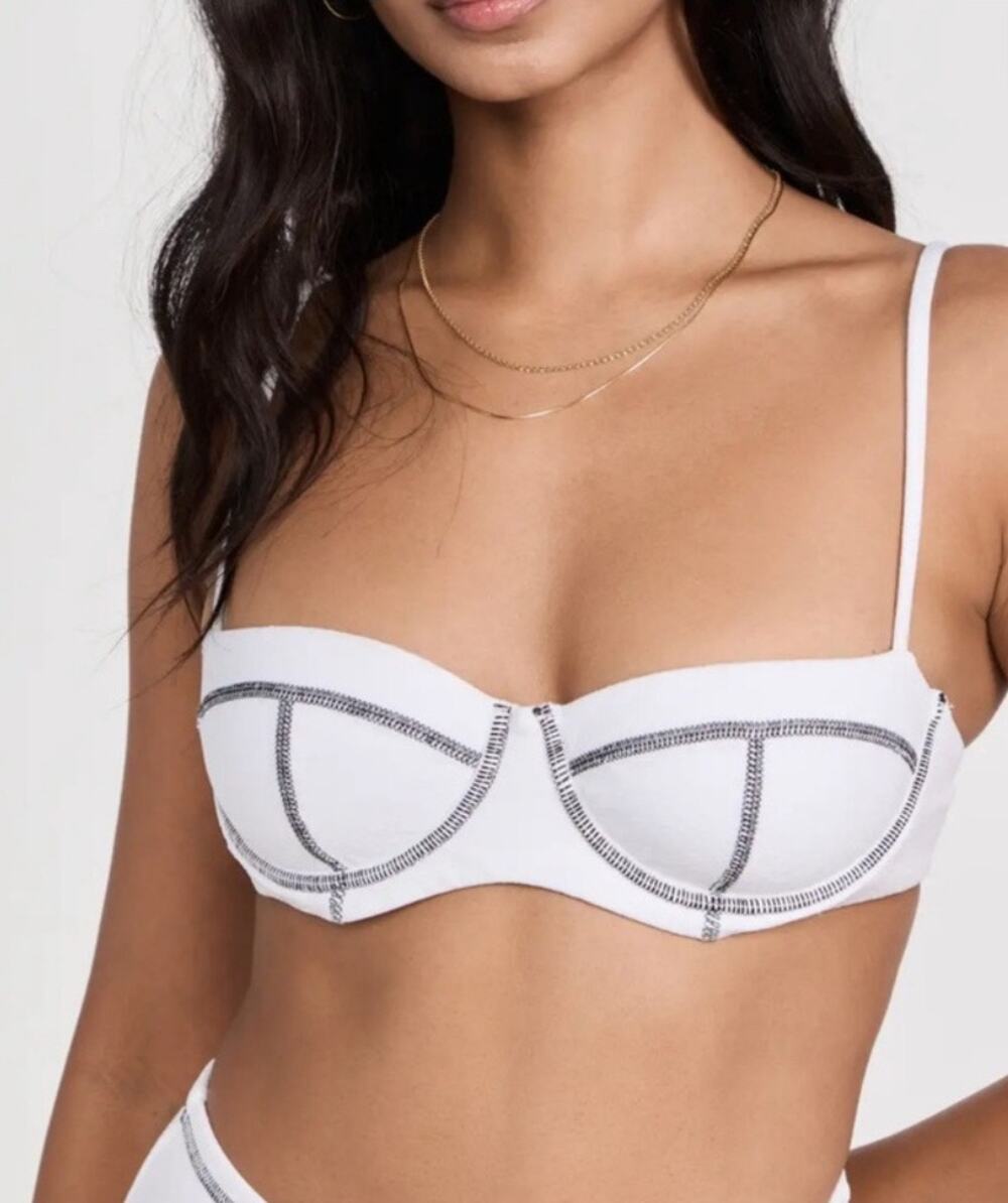 Onia Flora Bikini Top SZ Small Crinkle Texture White Black Pushup Swim Beach NWT